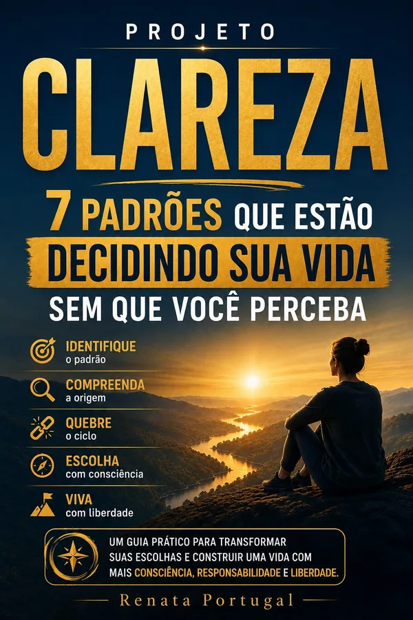Capa do e-book Projeto Clareza: 7 padrões que estão decidindo sua vida sem que você perceba, de Renata Portugal
